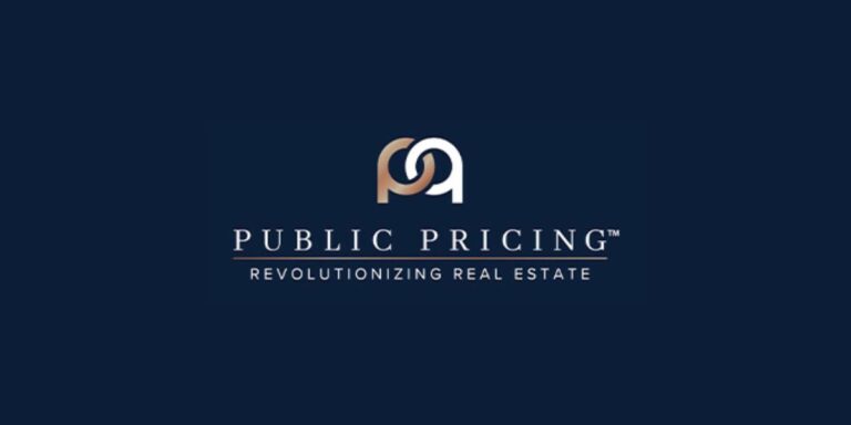 Logo of Public Pricing featuring a stylized "PP" in gold on a dark blue background, with "PUBLIC PRICING" in capital letters and "REVOLUTIONIZING REAL ESTATE" in a smaller font below.