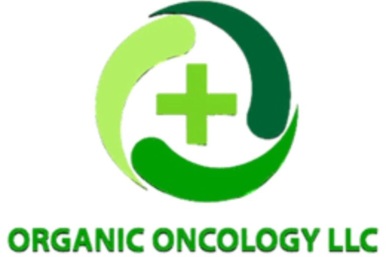 Logo of Organic Oncology LLC featuring a green and white color scheme with a cross and leaf design symbolizing health and nature.