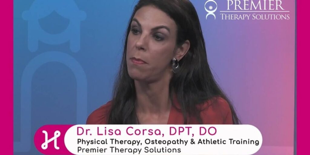 Dr. Lisa Corsa, DPT, DO, from Premier Therapy Solutions, during an interview, with a focus on her professional expertise in physical therapy, osteopathy, and athletic training.